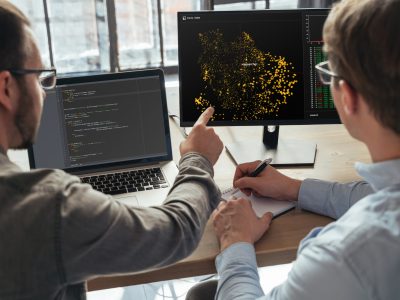 data science specialists working at office together
